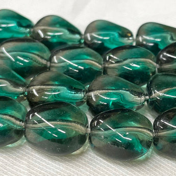 6 Vintage German Gray Teal Givre Glass Beads