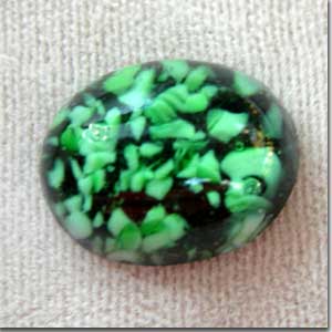 1 Vintage Japan Green Black Oval Glass Cabochon #8360