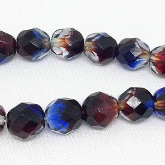 25 Red Blue Czech Faceted Glass Beads