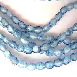 50 Vintage Czech Creamy Blue Dimpled Oval Glass Beads #8549