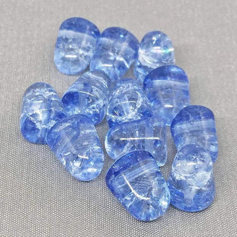 6 Blue Crackled Czech Gumdrop Glass Beads