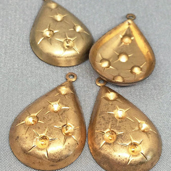 8 Vintage Brass Domed Pear Metal Pendants