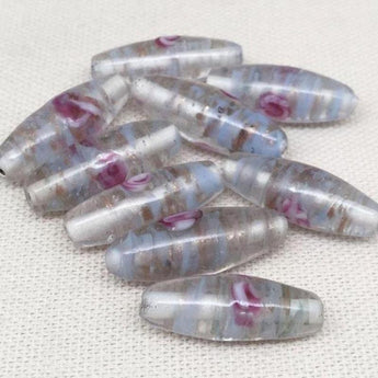 10 Vintage Light  Blue Rose Metallic Oval Glass Beads #2096