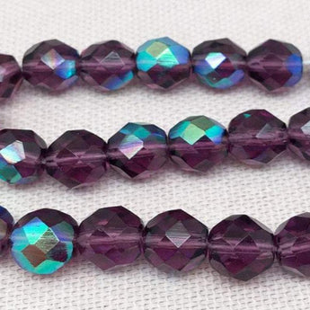 25 AB Translucent Purple Czech Faceted Glass Beads