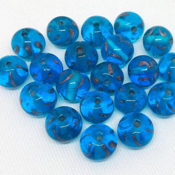 20 Vintage Translucent Striped Blue Round Glass Beads