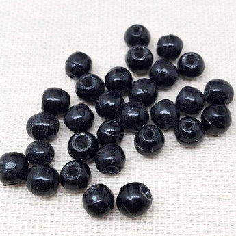 50 Vintage Handmade Black Round Glass Beads