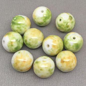 10 Vintage Mottled Green Japan Round Glass Beads