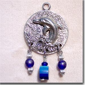 1 Vintage Silver Pewter Dolphin Metal Pendant