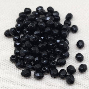 100 Faceted Black Czech Glass Beads