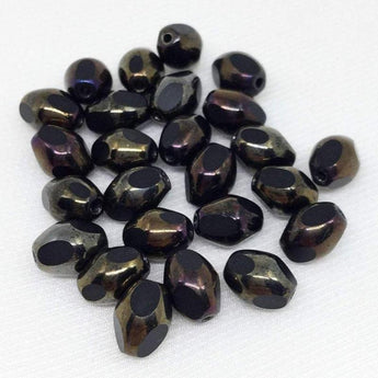 25 Black Metallic Iris Czech Window Oval Glass Beads