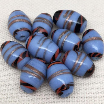 10 Vintage Blue Czech Oval Glass Beads