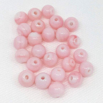 25 Vintage Striped White Pink Japan Round Glass Beads