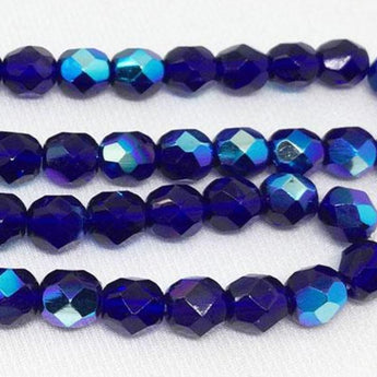 50 AB Cobalt Blue Czech Faceted Glass Beads