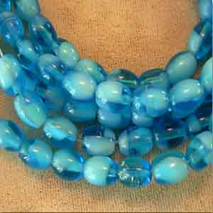 25 Vintage Two Tone Aqua Oval Glass Beads