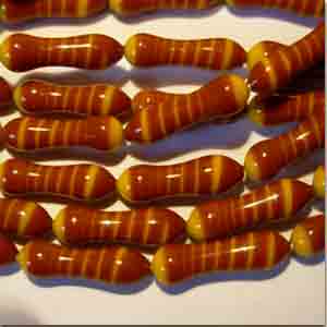 6 Vintage Italian Brown Yellow Striped Glass Beads #8891