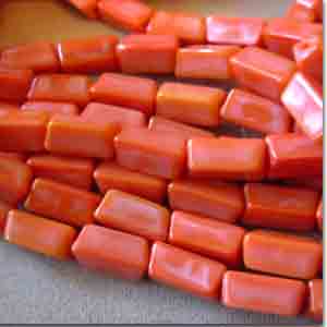 10 Vintage Japan Tangerine Orange Rectangle Glass Beads #8808