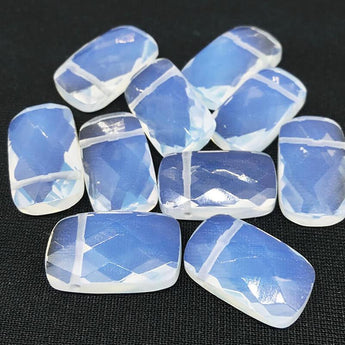 10 Faceted Opalescent White Rectangle Oval Glass Beads