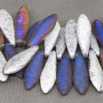 25 Matte Etched Silver Czech Dagger Glass Beads