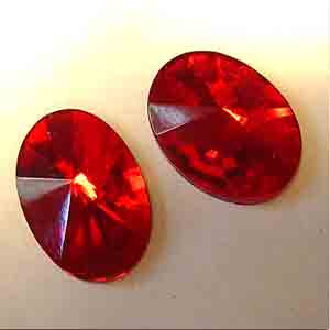 2 Vintage Red Faceted Oval Glass Stones #9629