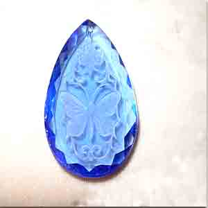 1 Vintage Large Blue Butterfly Glass Pendant #8962