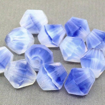 12 Vintage Opalescent Blue Givre German Bicone Glass Beads