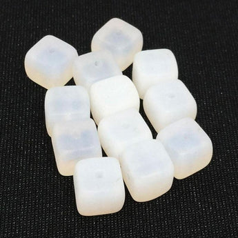 12 Matte Opalescent White Cube Glass Beads