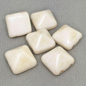 6 Light Cream Beige Czech Stud Pyramid Glass Beads