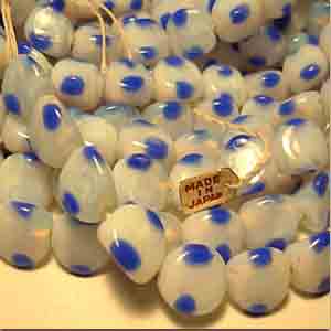 4 Vintage Japan Opal White Blue Dot Glass Beads #9284