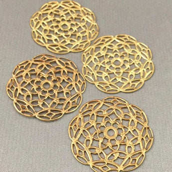 4 Vintage Fancy Brass Filigree Metal Findings