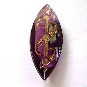 1 Victorian Amethyst Gold Inlay Navette Glass Stone