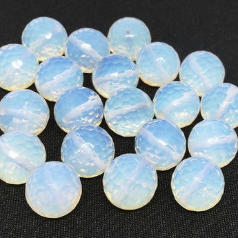 20 Faceted Opalescent White Round Glass Beads