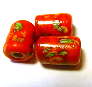 4 Vintage Japan Millefiori Floral Tube Glass Beads #8618