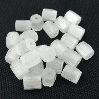 10 Vintage Handmade White Satin Glass Beads