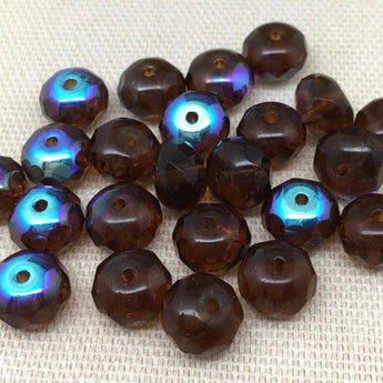 25 AB Translucent Brown Czech Rondelle Glass Beads