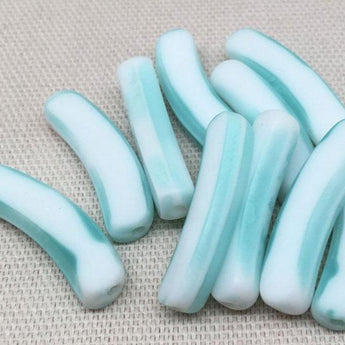 10 Vintage Slice White Aqua German Glass Beads