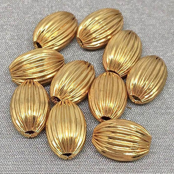 10 Vintage Brass Corrugated Metal Oval Beads