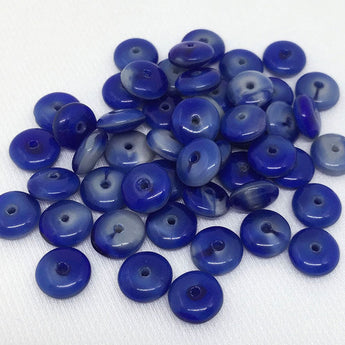 50 Vintage Creamy Dark Blue Rondelle Disc Glass Beads