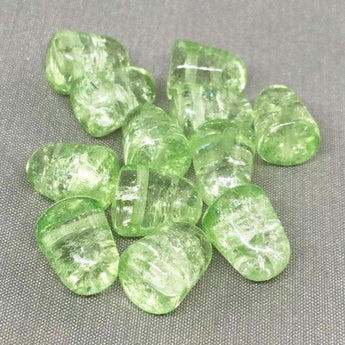 6 Green Crackled Gumdrop Glass Beads