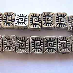 30 Vintage Etched Square Antique Silver Plated Metal Beads