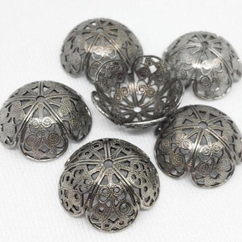 6 Vintage Antiqued Silver Filigree Metal Bead Caps