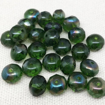 25 Dark Green Czech Rondelle Glass Beads