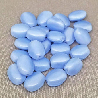 25 Vintage Blue Moonglow Czech Oval Glass Beads