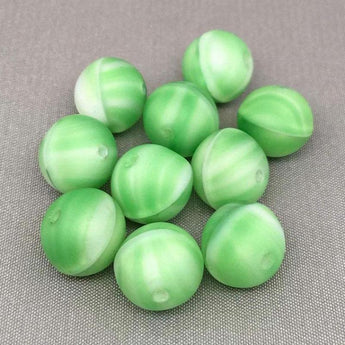 10 Matte White Green Givre German Round Glass Beads