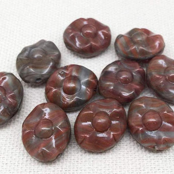 10 Vintage Gray Brown German Pressed Oval Glass Beads