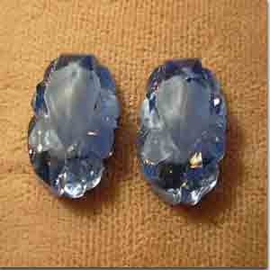 2 Vintage German Sapphire Blue Givre Oval Glass Cabochons #8758