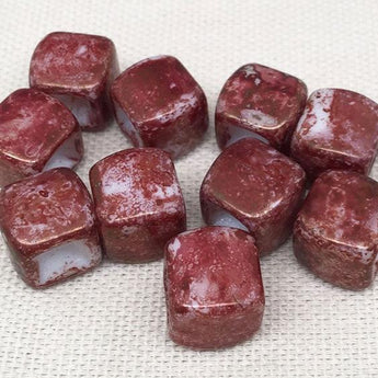 10 Vintage Pinkish Red Picasso Austrian Cube Glass Beads