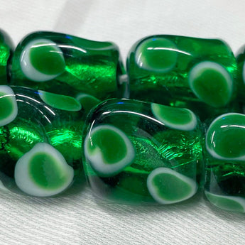 2 Vintage Japan Large Emerald Green Foil Glass Beads