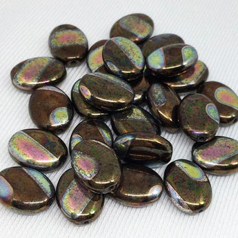 24 Vintage Polka Dot Metallic Brown Czech Oval Glass Beads