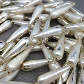 4 Rare Lightweight Silver German Teardrop Mercury Glass Beads