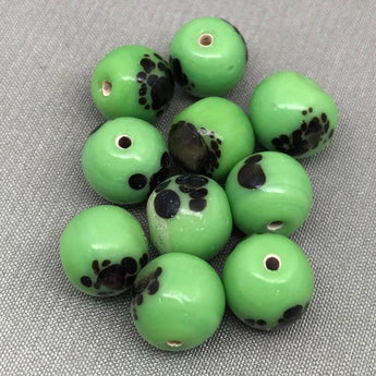 10 Vintage Green Millefiori Japan Round Glass Beads